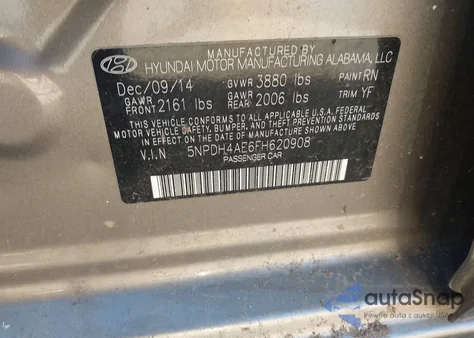 2015 Hyundai Elantra Se из США, поврежденный, VIN 5NPDH4AE6FH620908